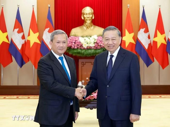 Tổng Bí thư, Chủ tịch nước Tô Lâm tiếp Thủ tướng Campuchia Hun Manet. (Ảnh: Thống Nhất/TTXVN)