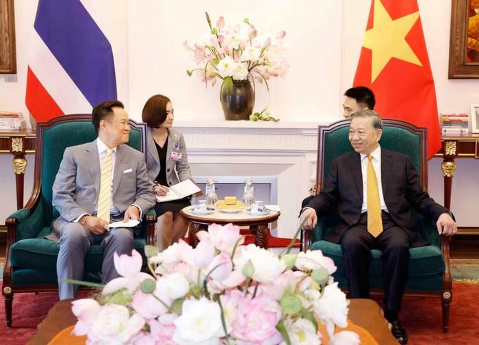 Tổng Bí thư, Chủ tịch nước Tô Lâm tiếp Thủ tướng Thái Lan Anutin Charnvirakul. (Ảnh: Thống Nhất/TTXVN)