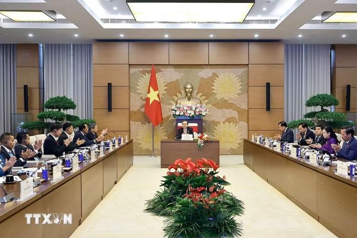 Chủ tịch Quốc hội Trần Thanh Mẫn tiếp Lãnh đạo các thành phố ASEAN. (Ảnh: Doãn Tấn/ TTXVN)