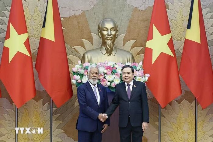 Chủ tịch Quốc hội Trần Thanh Mẫn hội kiến Thủ tướng nước Cộng hòa Dân chủ Timor-Leste Kay Rala Xanana Gusmão.(Ảnh: Doãn Tấn/TTXVN)