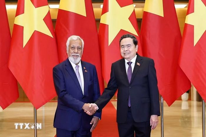 Chủ tịch Quốc hội Trần Thanh Mẫn hội kiến Thủ tướng nước Cộng hòa Dân chủ Timor-Leste Kay Rala Xanana Gusmão. (Ảnh: Doãn Tấn/TTXVN)