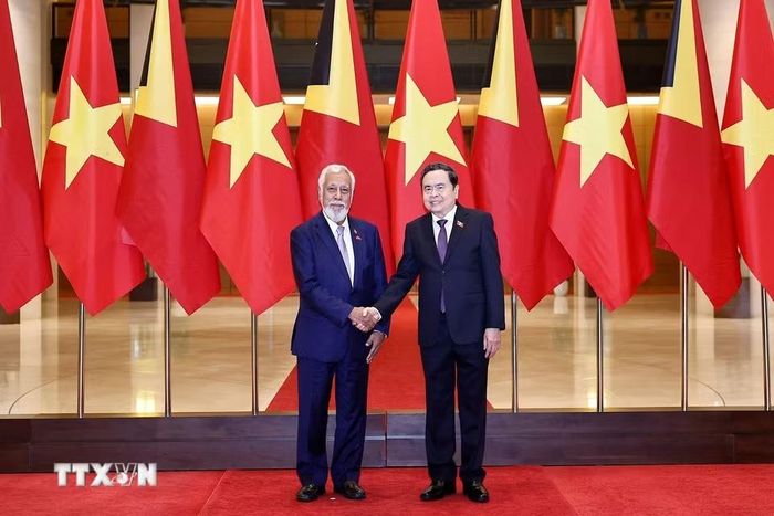 Chủ tịch Quốc hội Trần Thanh Mẫn hội kiến Thủ tướng nước Cộng hòa Dân chủ Timor-Leste Kay Rala Xanana Gusmão. (Ảnh: Doãn Tấn/TTXVN)