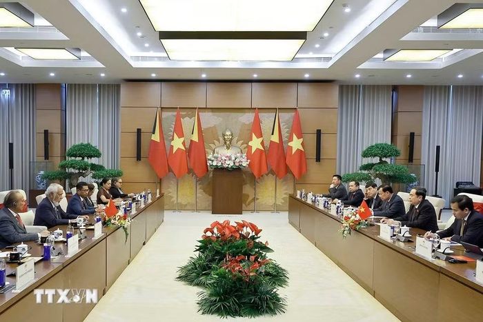 Chủ tịch Quốc hội Trần Thanh Mẫn hội kiến Thủ tướng nước Cộng hòa Dân chủ Timor-Leste Kay Rala Xanana Gusmão. (Ảnh: Doãn Tấn/TTXVN)