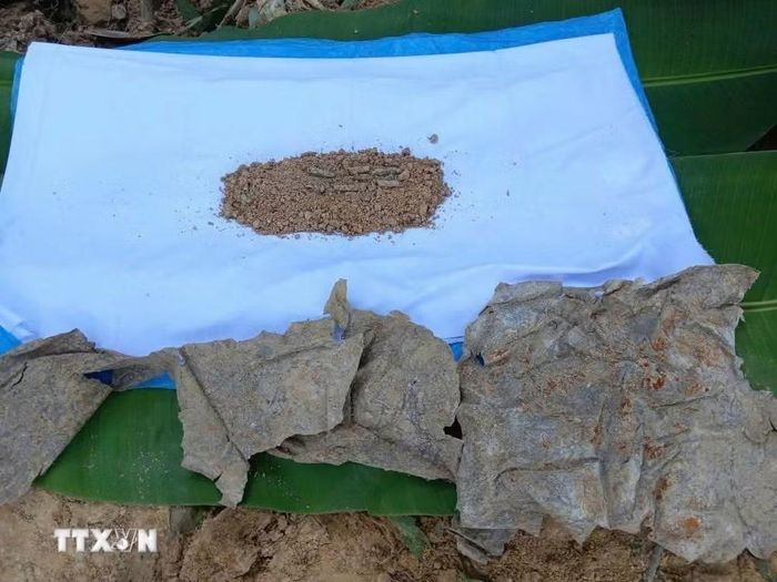 Di vật được tìm thấy cùng hài cốt liệt sỹ. (Ảnh: TTXVN phát)