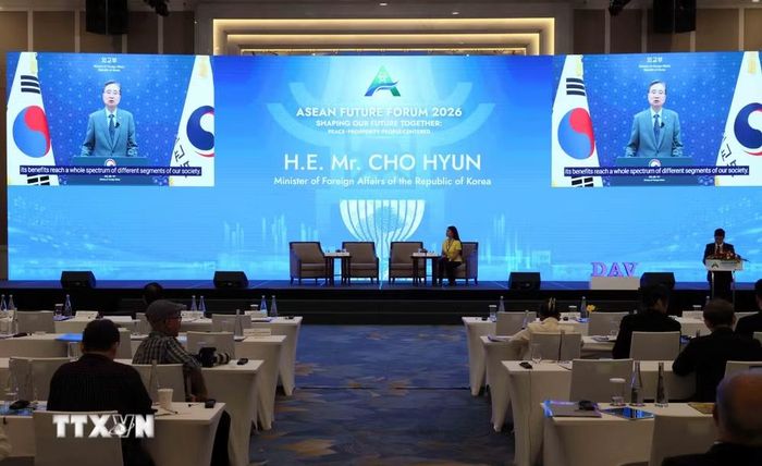 Thông điệp video của Bộ trưởng Ngoại giao Hàn Quốc Cho Hyun tại phiên toàn thể số 3. (Ảnh: An Đăng/TTXVN)