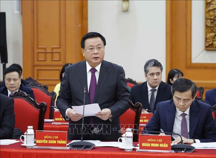 Đồng chí Nguyễn Xuân Thắng, Chủ tịch Hội đồng Lý luận Trung ương phát biểu. Ảnh: Thống Nhất/TTXVN