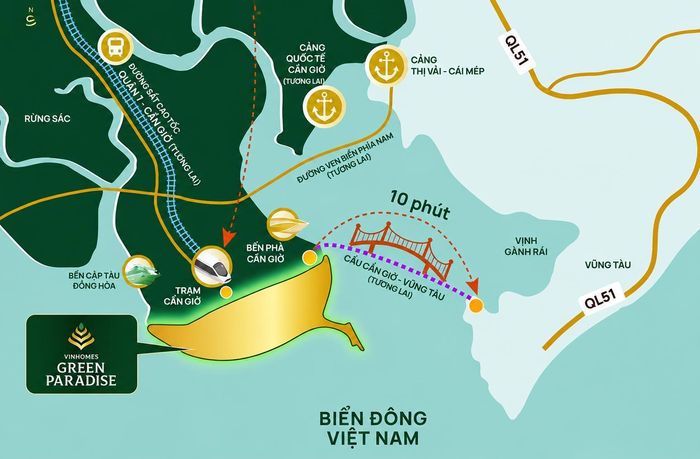 Phối cảnh đường vượt biển Cần Giờ - Vũng Tàu do Tập đoàn Vingroup đề xuất với UBND TP Hồ Chí Minh. Ảnh chụp màn hình