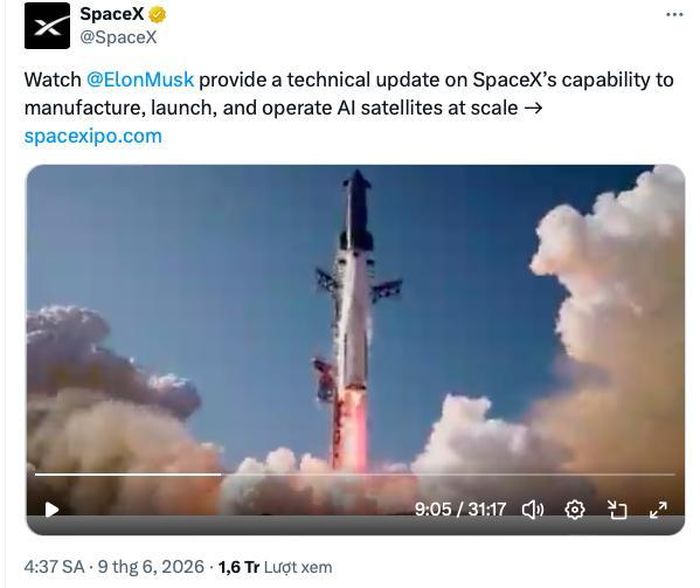 SpaceX công bố video phác thảo kế hoạch phóng vệ tinh AI lên không gian. Ảnh chụp màn hình: SpaceX/mạng X