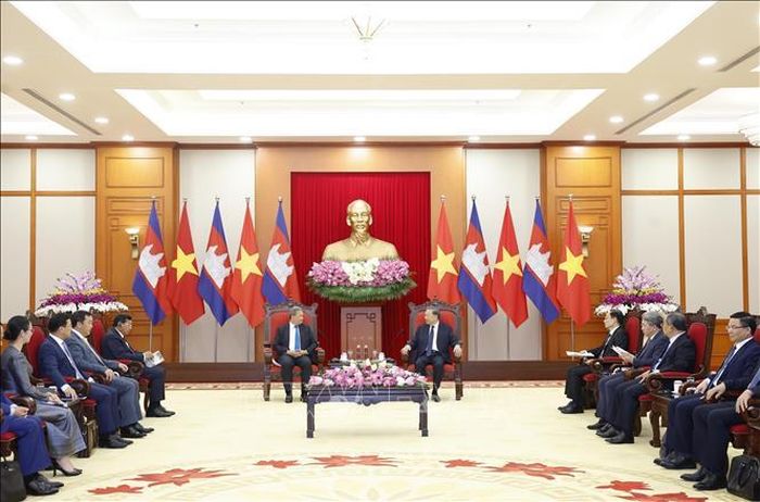 Tổng Bí thư, Chủ tịch nước Tô Lâm tiếp Thủ tướng Campuchia Hun Manet. Ảnh: Thống Nhất/TTXVN