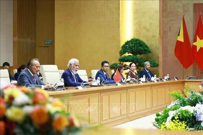 Thủ tướng Timor-Leste Kay Rala Xanana Gusmão phát biểu tại cuộc hội đàm với Thủ tướng Lê Minh Hưng. Ảnh: Dương Giang/TTXVN