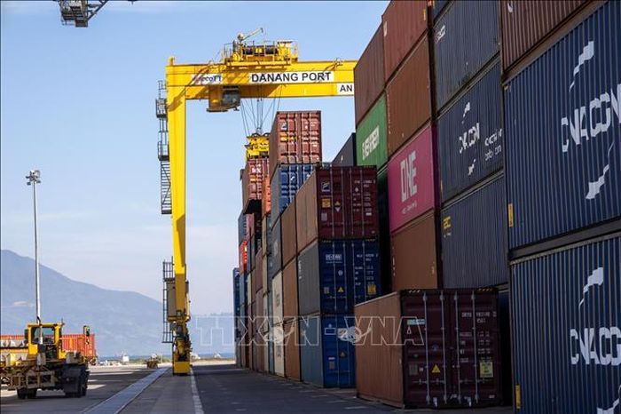 Bốc xếp hàng hóa tại Cảng Đà Nẵng. Ảnh: Xuân Quý/TTXVN