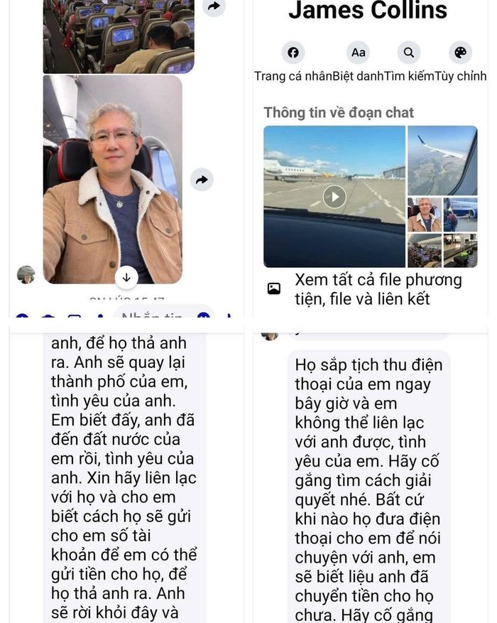 Những tin nhắn tình cảm của đối tượng người nước ngoài thúc giục bà V nhanh chóng "sập bẫy" gửi tiền.
