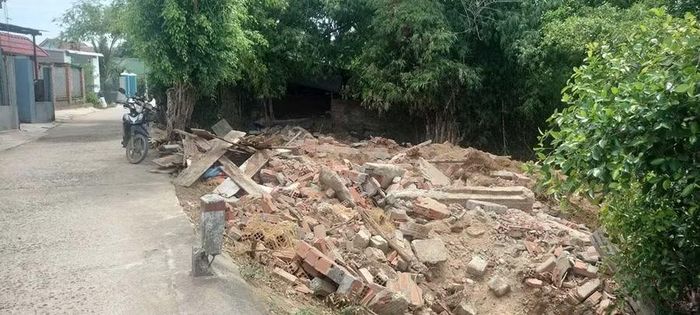 Người dân tháo dỡ một số chuồng trại xây dựng trái phép trong hành lang đê sông Cát ở thôn Luật Lễ (xã Tuy Phước) sau khi được chính quyền vận động. Ảnh: T.Lợi