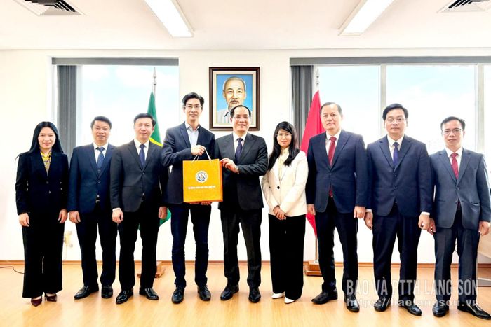 Lãnh đạo tỉnh tặng quà lưu niệm cho ông Victor Key, Chủ tịch Phòng Thương mại Việt Nam - Brazil