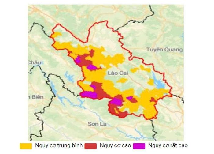 Bản đồ nguy cơ lũ quét, sạt lở đất trên các khu vực tỉnh Lào Cai.