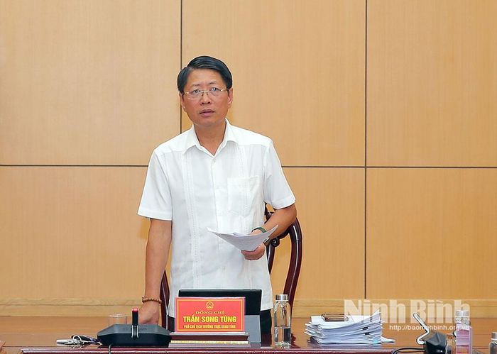 Đồng chí Trần Song Tùng, Ủy viên Ban Thường vụ Tỉnh ủy, Phó Chủ tịch Thường trực UBND tỉnh phát biểu kết luận hội nghị.