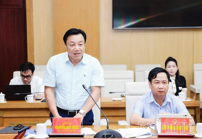 Đồng chí Phó Chủ tịch UBND tỉnh Nguyễn Huy Ngọc phát biểu tại hội nghị.