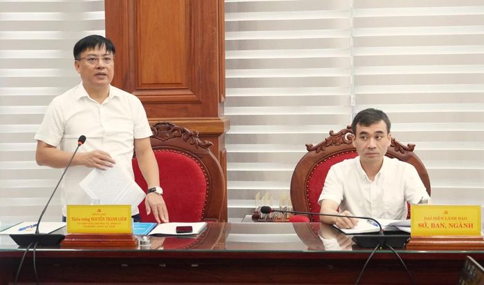 Đồng chí Thiếu tướng Nguyễn Thanh Liêm, Giám đốc Công an tỉnh phát biểu tại buổi làm việc - Ảnh: Q.V