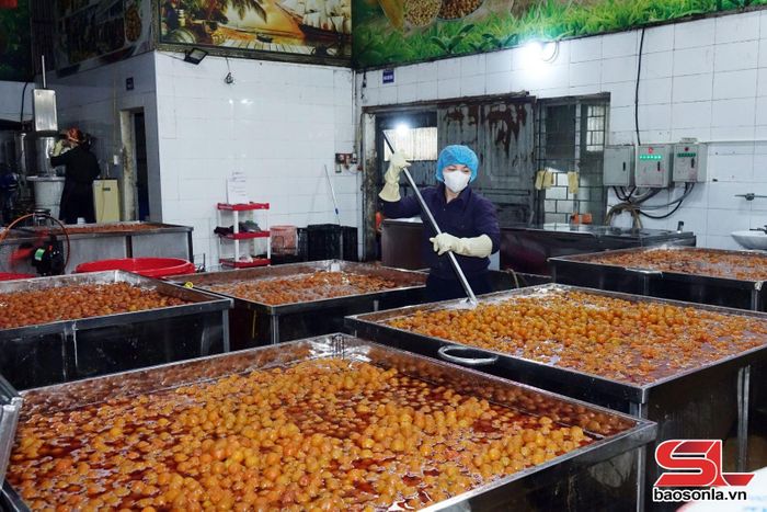 Chế biến mận hậu tại HTX Nông nghiệp Quyết Thanh, phường Thảo Nguyên.
