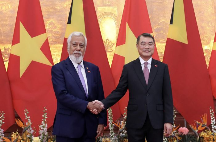 Hai nhà lãnh đạo bắt tay trước khi tiến hành hội đàm.