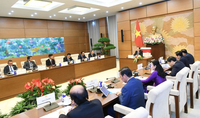 Chủ tịch Quốc hội Trần Thanh Mẫn phát biểu tại cuộc tiếp
