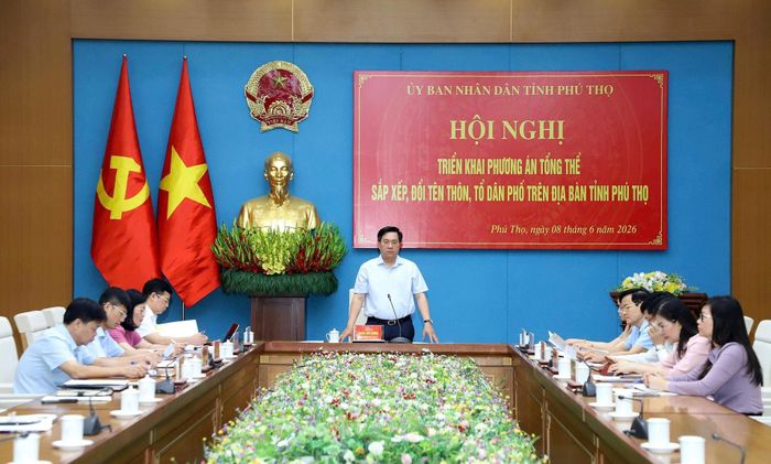 Quang cảnh hội nghị ở điểm cầu UBND tỉnh Phú Thọ.