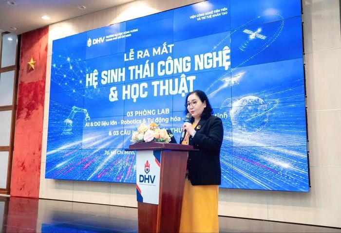 Tiến sĩ Nguyễn Thị Mỹ Dung, Phó hiệu trưởng Trường đại học Hùng Vương Thành phố Hồ Chí Minh phát biểu tại sự kiện.