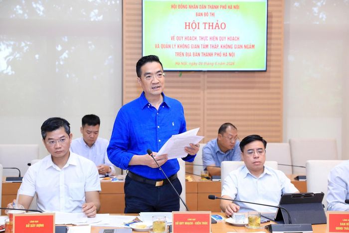 Giám đốc Sở Quy hoạch - Kiến Trúc Hà Nội Nguyễn Trọng Kỳ Anh phát biểu tại hội thảo. Ảnh: HH
