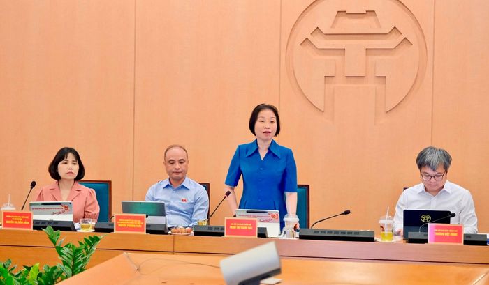 Phó Chủ tịch HĐND thành phố Hà Nội Phạm Thị Thanh Mai phát biểu tại cuộc họp. Ảnh: Thành An