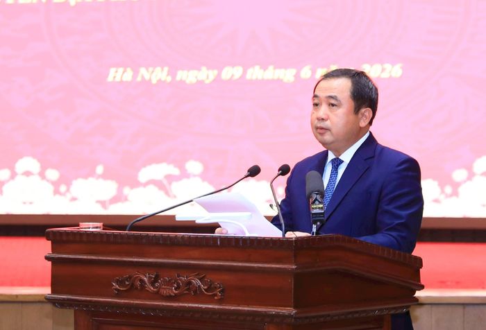 Bí thư Thành ủy Hà Nội Trần Đức Thắng phát biểu kết luận hội nghị. Ảnh Quang Thái