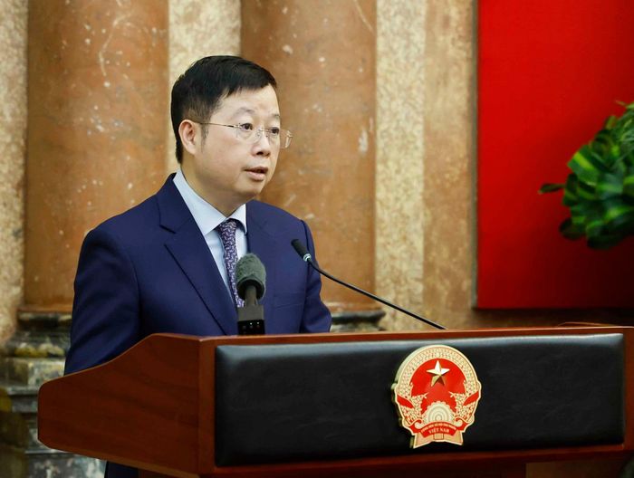 Ông Nguyễn Thanh Lâm, Ủy viên Trung ương Đảng, Tổng Giám đốc Đài Truyền hình Việt Nam, Phó Trưởng Ban Tuyên giáo và Dân vận Trung ương phát biểu. Ảnh: Thống Nhất – TTXVN