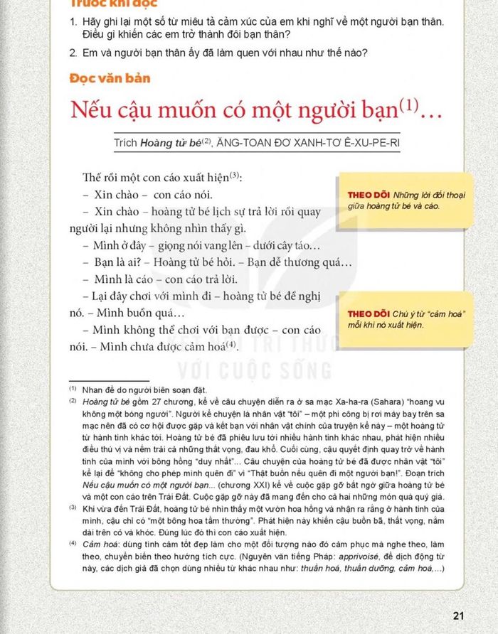 Trích đoạn “Nếu cậu muốn có một người bạn” trong sách “Ngữ văn 6”, tập 1, bộ Kết nối tri thức với cuộc sống