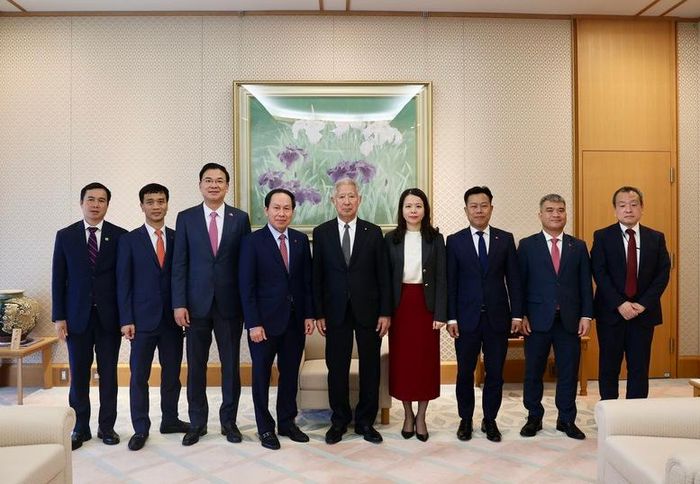 Phó Thủ tướng Lê Tiến Châu và Chủ tịch Hạ viện Nhật Bản Mori Eisuke cùng các đại biểu tại buổi tiếp - Ảnh: VGP/Thu Sa