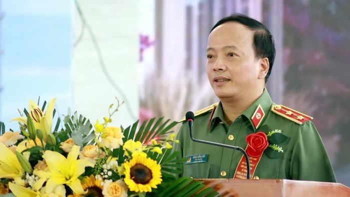 Trung tướng Đặng Hồng Đức, Ủy viên Trung ương Đảng, Thứ trưởng Công an phát biểu tại buổi lễ.