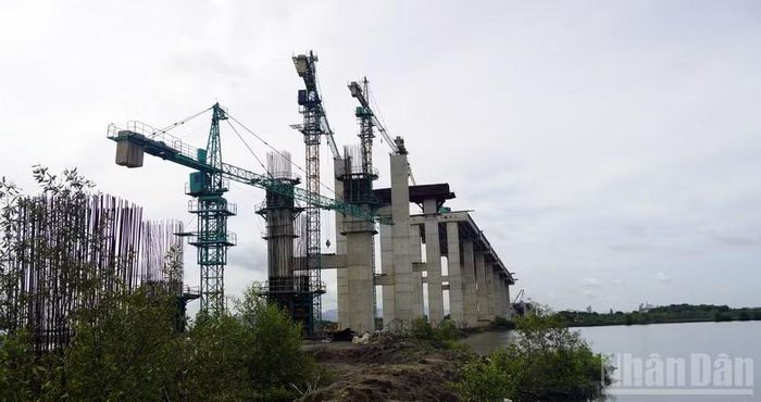 Những mố cầu vượt sông Thị Vải sình lầy.