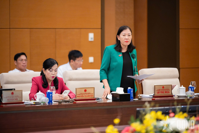 Chủ nhiệm Ủy ban Dân nguyện và Giám sát của Quốc hội Lê Thị Nga báo cáo tại phiên họp.