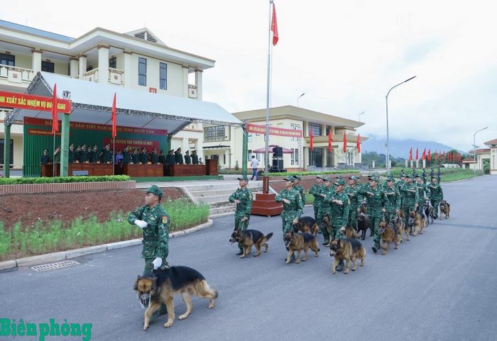 Cụm cơ động chó nghiệp vụ Trung tâm Huấn luyện - Cơ động Tây Bắc duyệt đội ngũ qua lễ đài. Ảnh: Ngọc Lâm