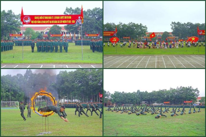 Chiến sĩ Trung đoàn 271 biểu diễn 4 bài thể dục sáng, đồng diễn võ thể dục và dân vũ.