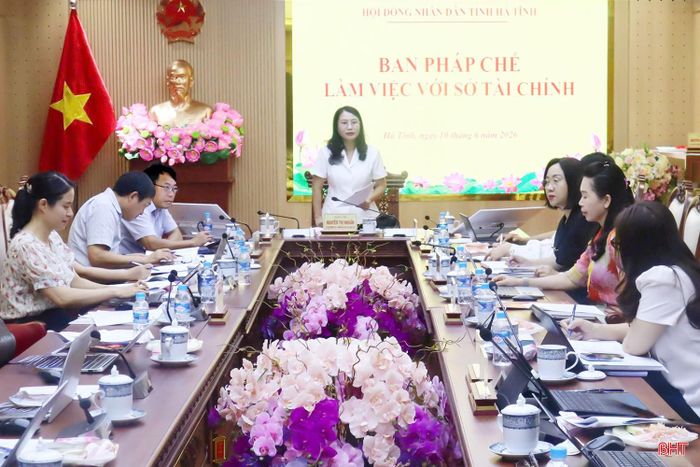 Trưởng ban Pháp chế HĐND tỉnh Nguyễn Thị Nhuần chủ trì cuộc làm việc.