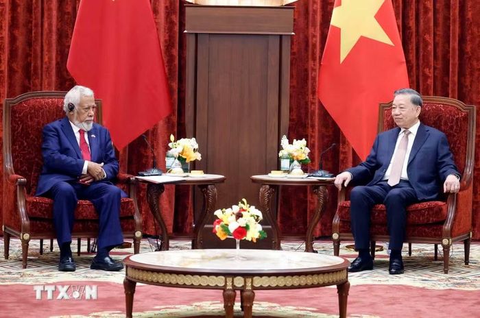 Tổng Bí thư, Chủ tịch nước Tô Lâm tiếp Thủ tướng Timor-Leste Kay Rala Xanana Gusmão. (Ảnh: Thống Nhất/TTXVN)