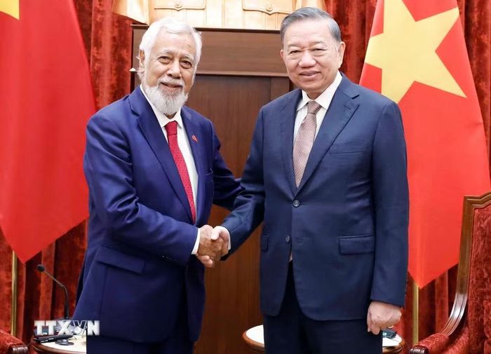 Tổng Bí thư, Chủ tịch nước Tô Lâm tiếp Thủ tướng Timor-Leste Kay Rala Xanana Gusmão. (Ảnh: Thống Nhất/TTXVN)