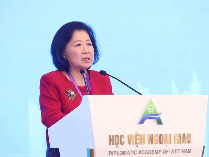 Đặc phái viên của Tổng thống Indonesia về Thương mại Quốc tế và Hợp tác Đa phương Mari Pangestu phát biểu. (Ảnh: An Đăng/TTXVN)