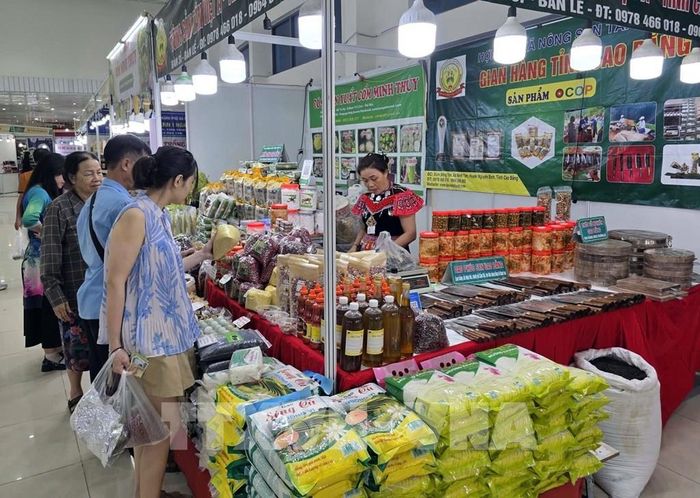 Các gian hàng bày bán các thực phẩm vùng miền tại hội chợ. Ảnh: Trần Lê Lâm - TTXVN