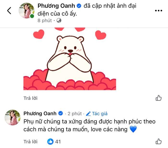 Dòng bình luận bên dưới bài đăng của Phương Oanh gây chú ý (Ảnh: Chụp màn hình).