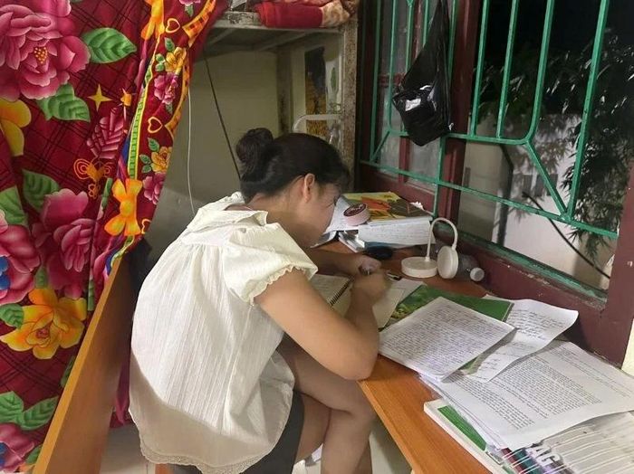 Các em học sinh chăm chú ôn bài.