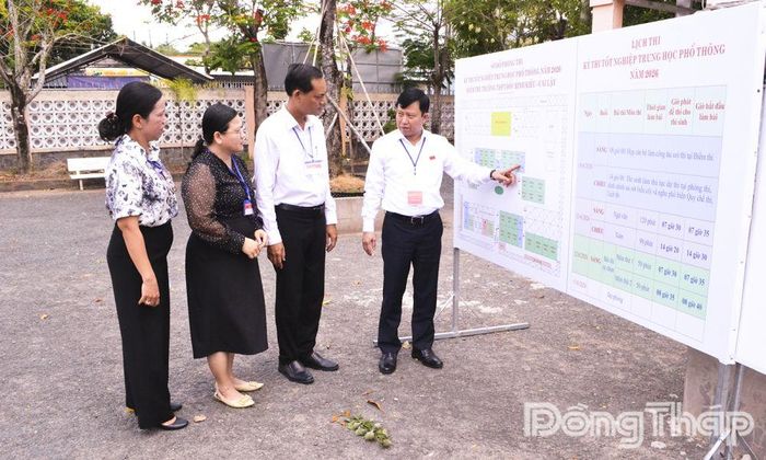 Tiến sĩ Lê Quang Trí, Giám đốc Sở Giáo dục và Đào tạo tỉnh Đồng Tháp, kiểm tra thực tế tại Điểm thi Trường THPT Đốc Binh Kiều - Cai Lậy.