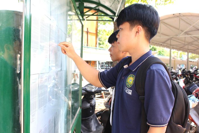 Thí sinh xem lại số báo danh, phòng thi tại điểm thi Trường THPT Chuyên Trần Hưng Đạo (phường Phú Thủy)