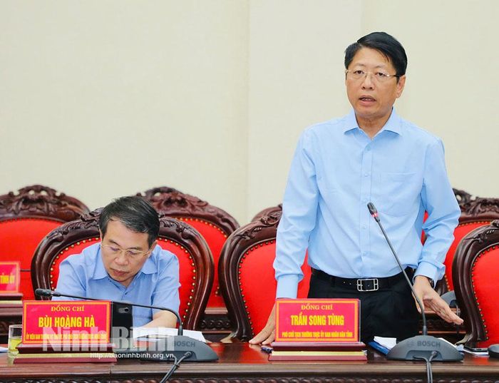Đồng chí Trần Song Tùng, Ủy viên Ban Thường vụ Tỉnh ủy, Phó Chủ tịch Thường trực UBND tỉnh phát biểu tại hội nghị.