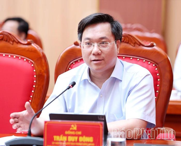 Đồng chí Chủ tịch UBND tỉnh Trần Duy Đông phát biểu tại hội nghị.