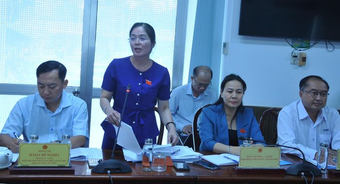 Bà Nguyễn Thị Hồng Yến, Trưởng Ban Kinh tế - Ngân sách HĐND TP Cần Thơ báo cáo kết quả công tác giám sát, thu gom rác thải.